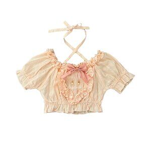 Sweet heart ruffle bow lolita crop top